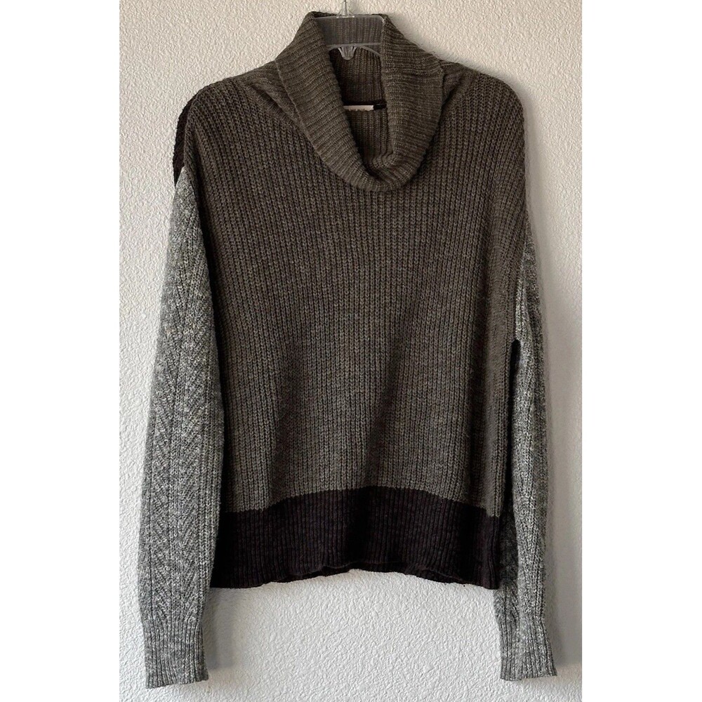 Skies Are Blue Color Block Sweater Women's Size Small Cowl Neck Green Gray Brown
